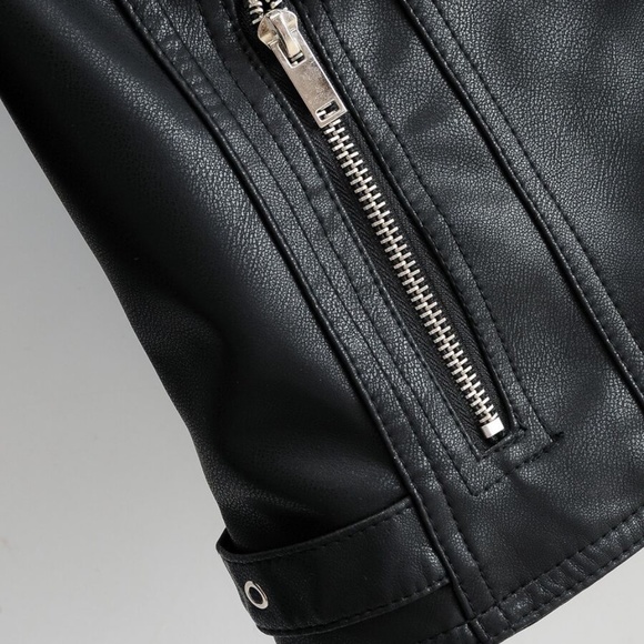 Black biker moto Vegan leather Zipper jacket motorcycle - Picture 3 of 7